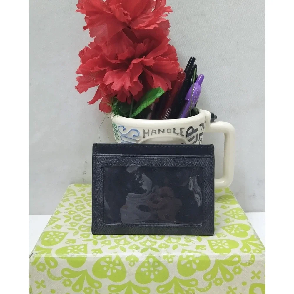 Coach Signature Black Leather ID Window Credit Card Wallet